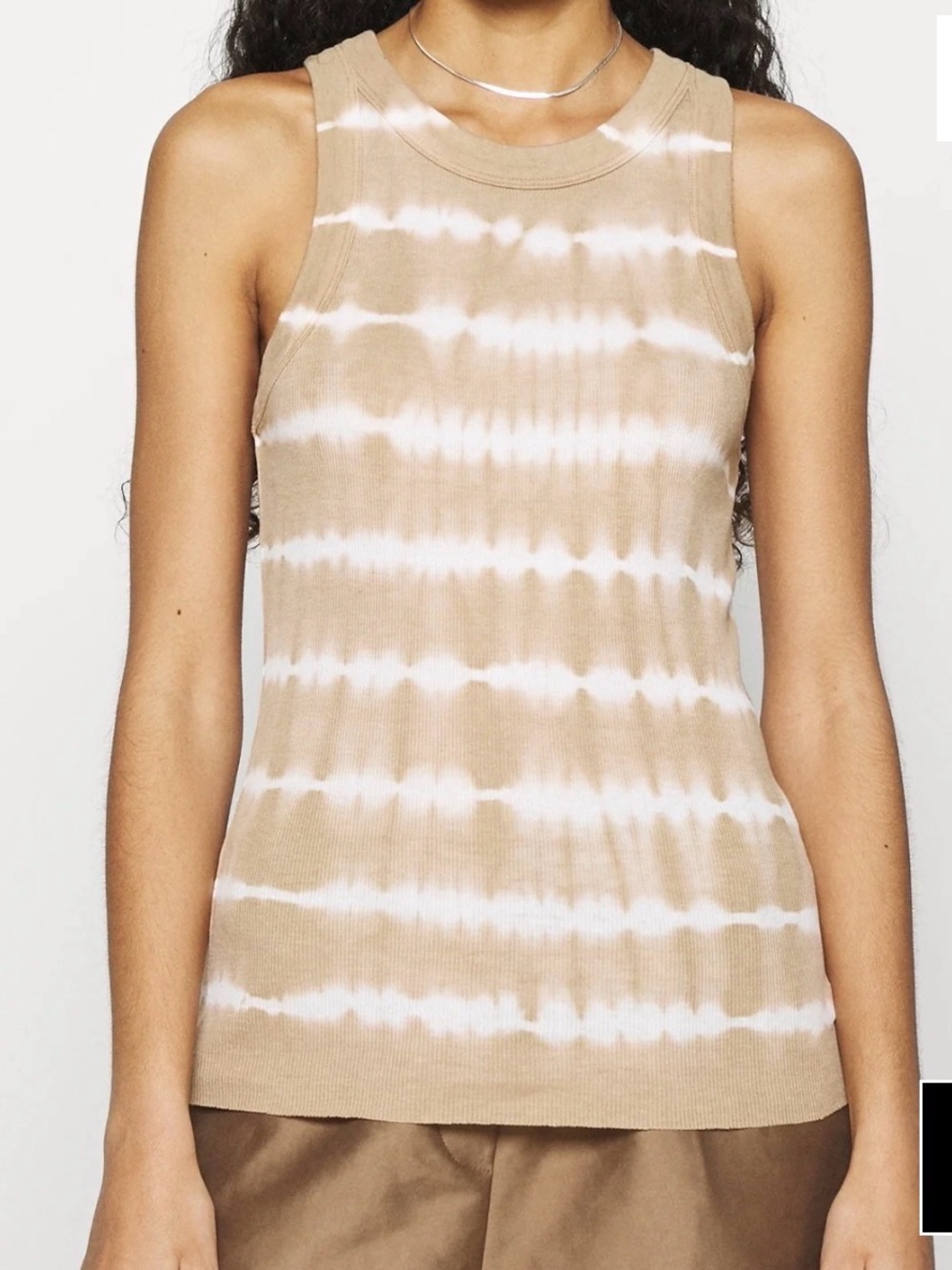 aerie Tan and White Tie-Dye Ribbed Tank Top